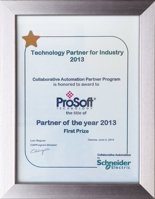 ProSoft Technology gagne le prix du partenaire de l'année de Schneider Electric